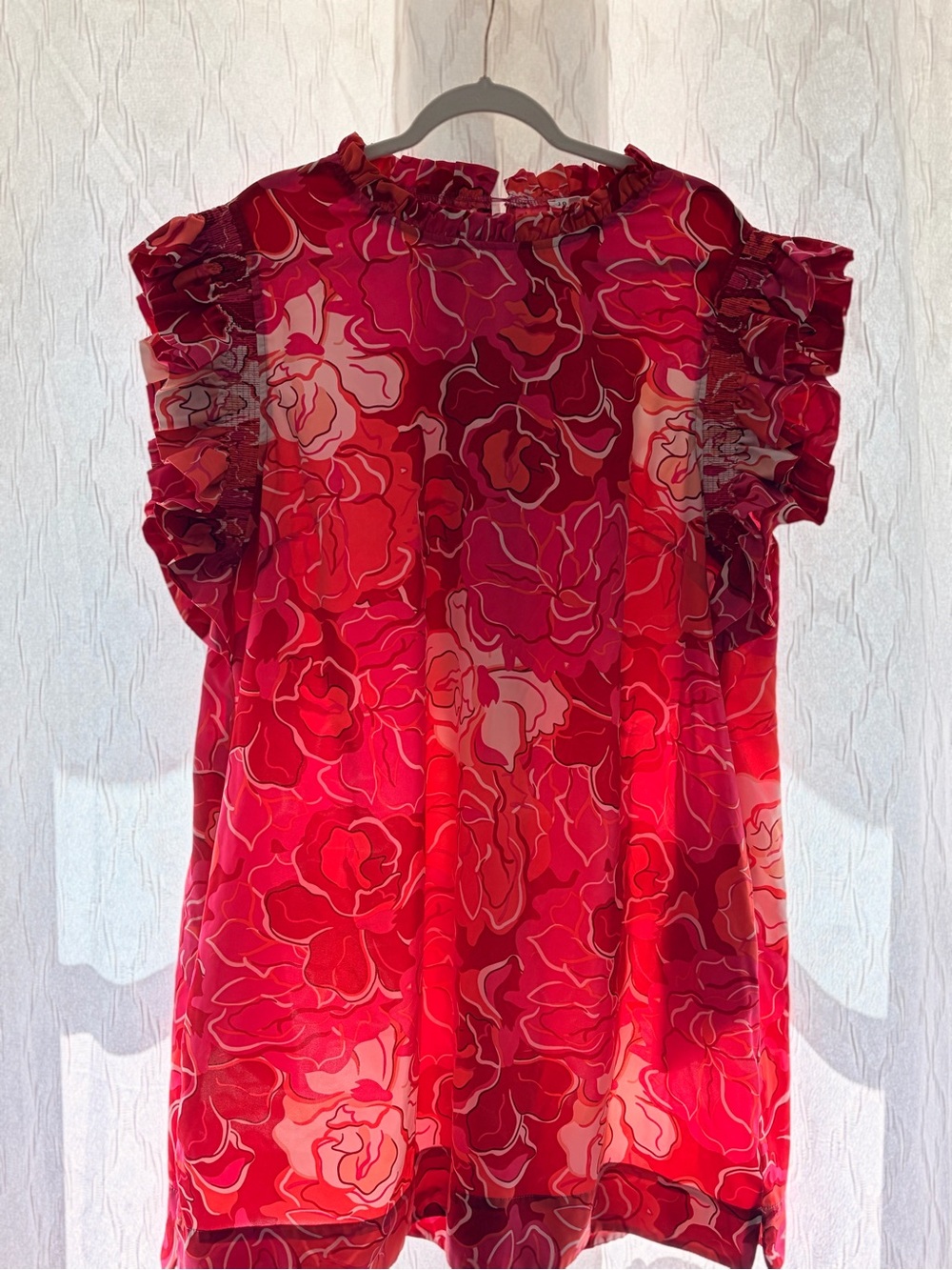 JODIFL Red & Pink Floral Ruffle Midi Dress